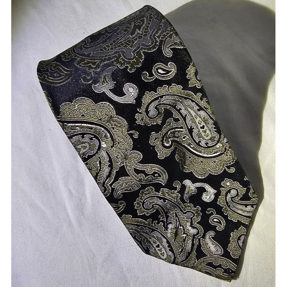 Piera & Bruna Couture; Paisley Silk Tie w/ Silver & Gold Accents